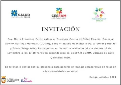 Invitación de Diagnostico Participativo de Salud.