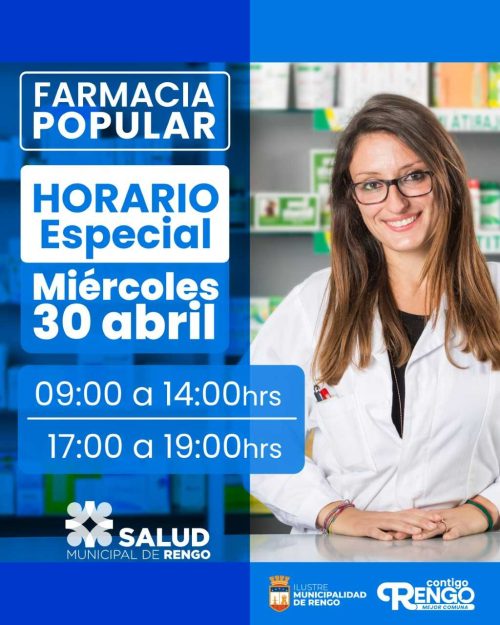 Horario de Atención Especial, Miércoles 30 De Abril En La Farmacia Popular.