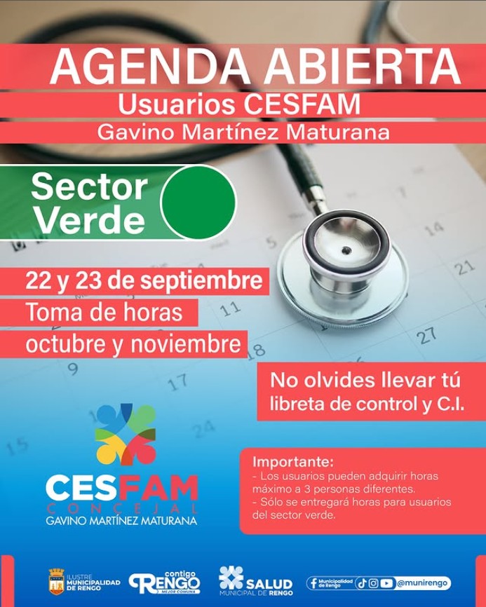 Apertura de agenda, Sector Verde en el CESFAM Concejal Gavino Martínez Maturana.